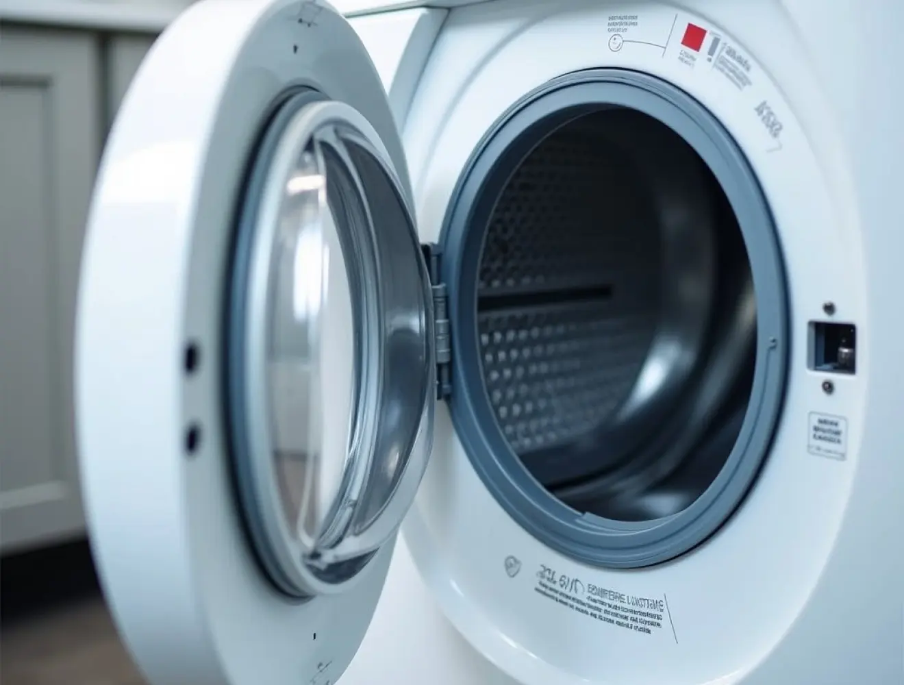 A front-loading washing machine with the door open