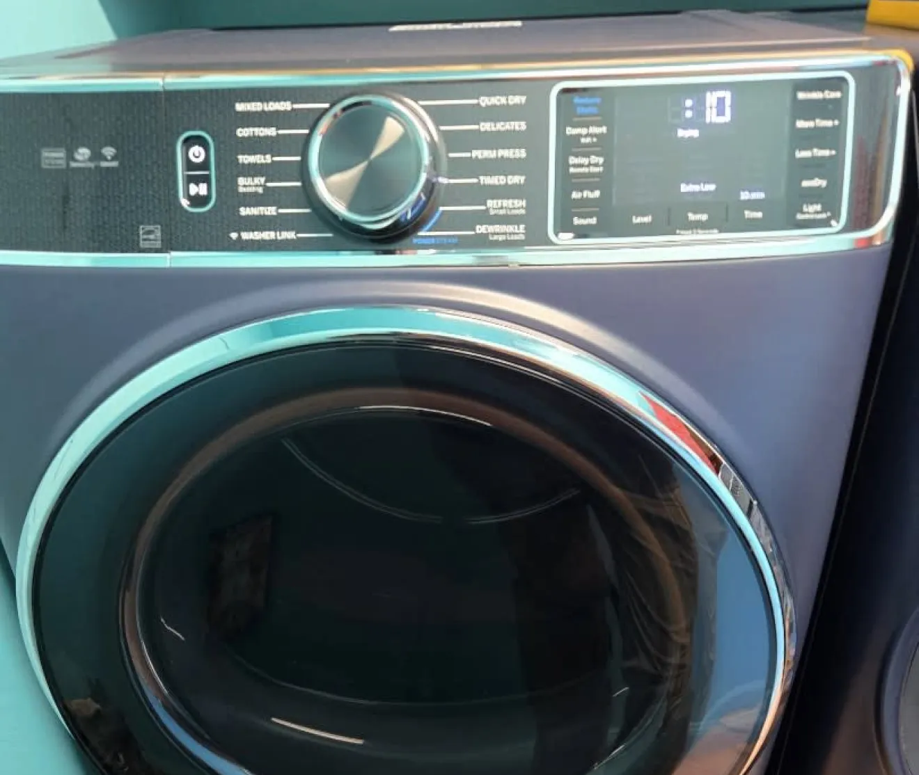 The control panel and door of a tumble dryer