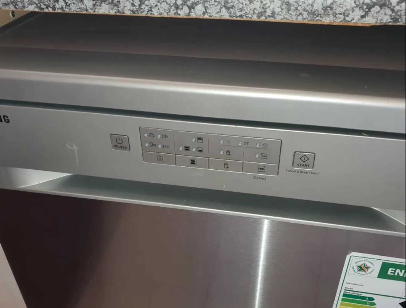 Samsung freestanding dishwasher control panel